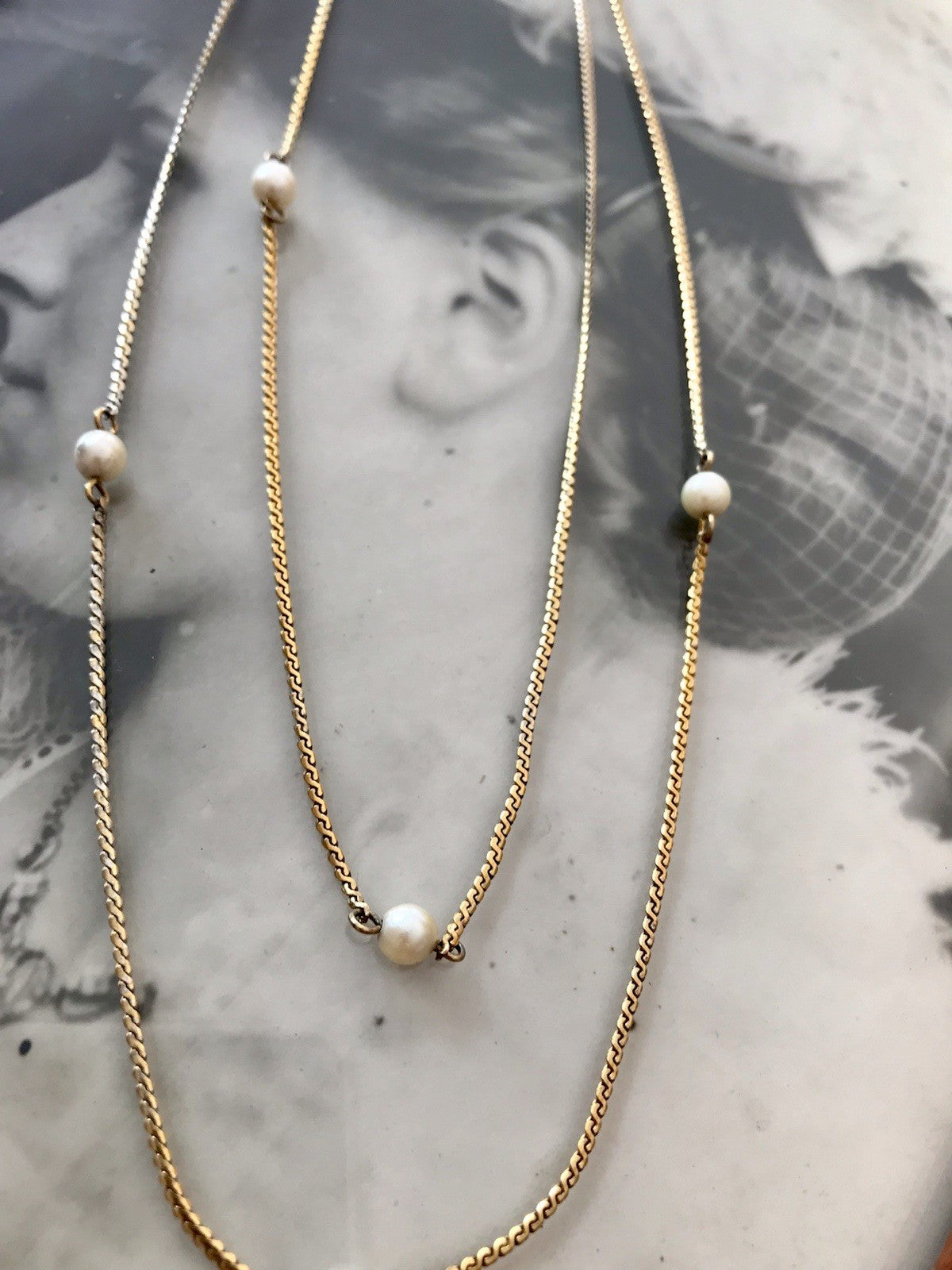 Antik lange Halskette 925 Silber vergoldet Collier Kette Perlen Zuchtperlen