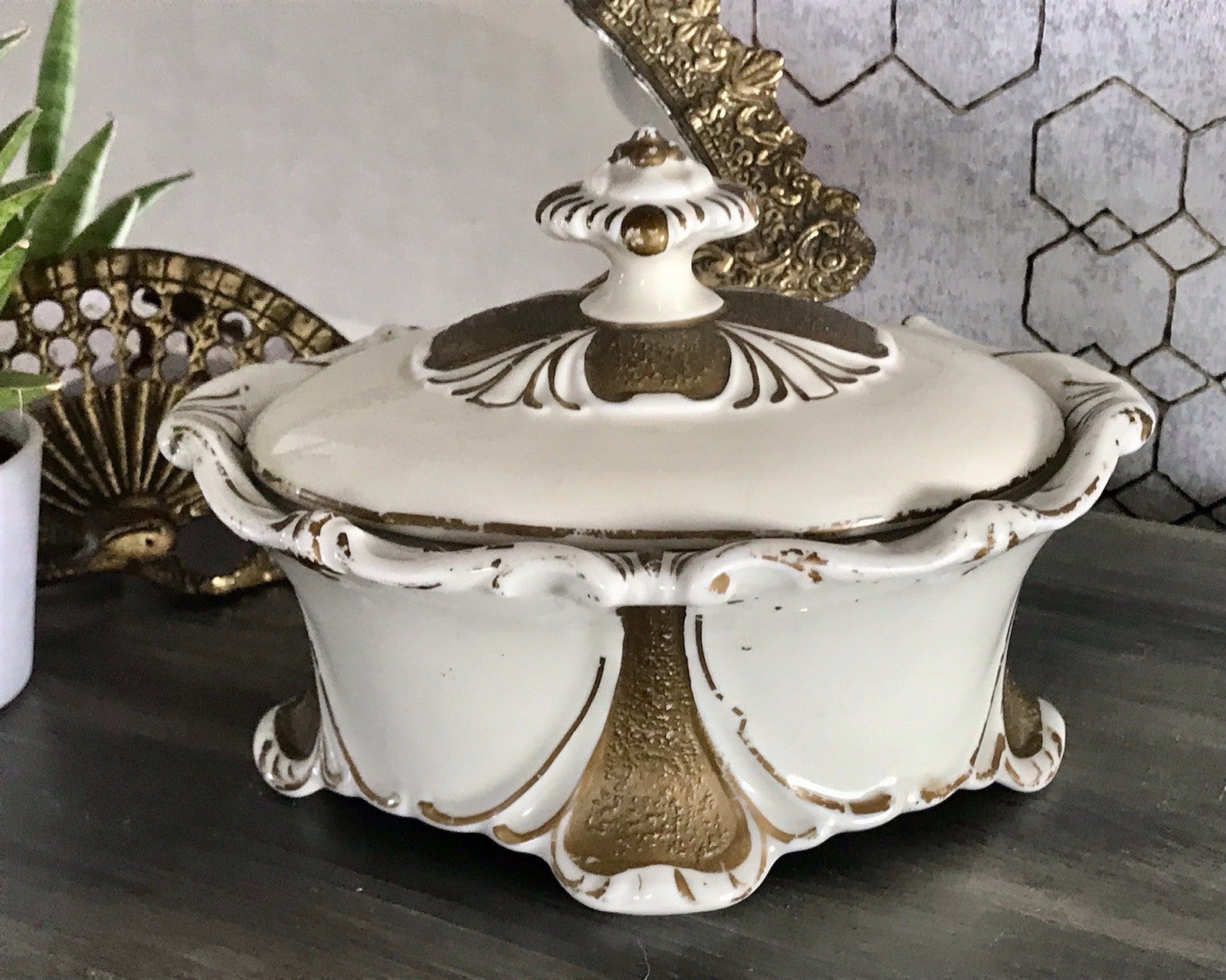 Antik Art Déco Porzellan Dose Deckeldose Schatulle Bonboniere Neu-Tettau 1930