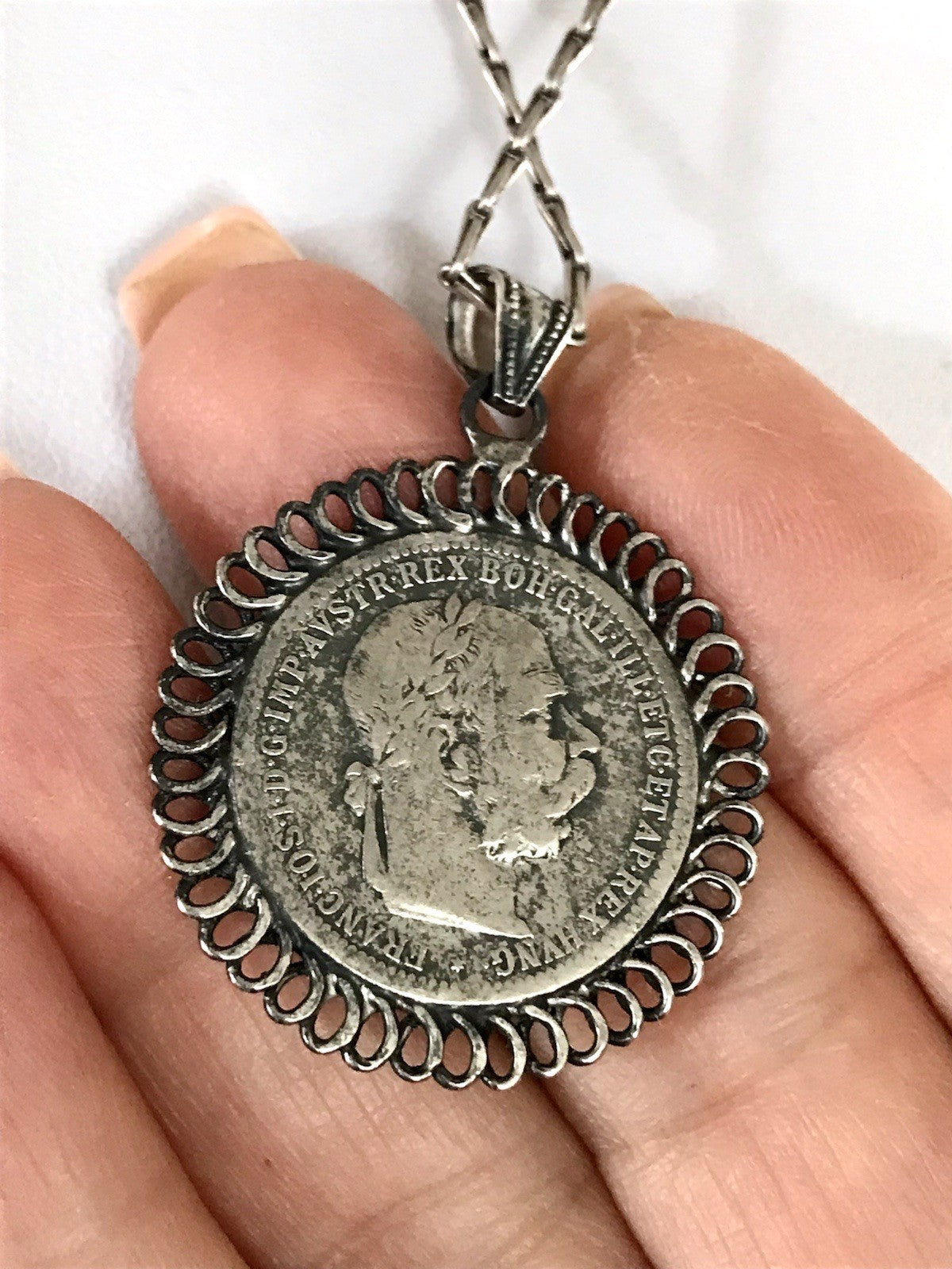 Antik Halskette Münze Kaiser Franz 1902 Anhänger Kettenanhänger Silber 835
