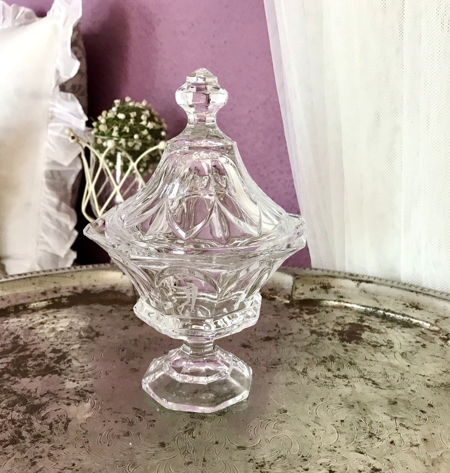 Vintage Bleikristall Deckeldose Bonboniere Glas Kristallglas Golf Pokal 1980
