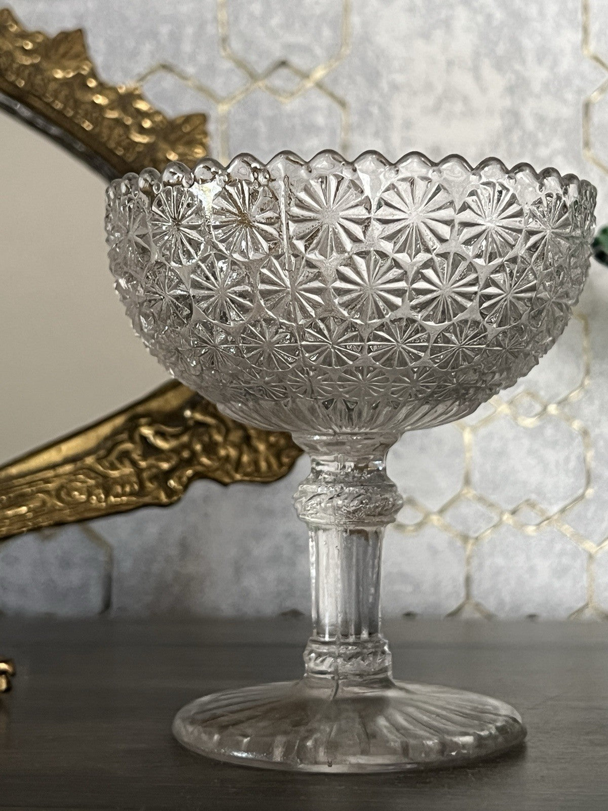 Antik Jugendstil Pressglas Glas Fußschale Schale Zuckerschale