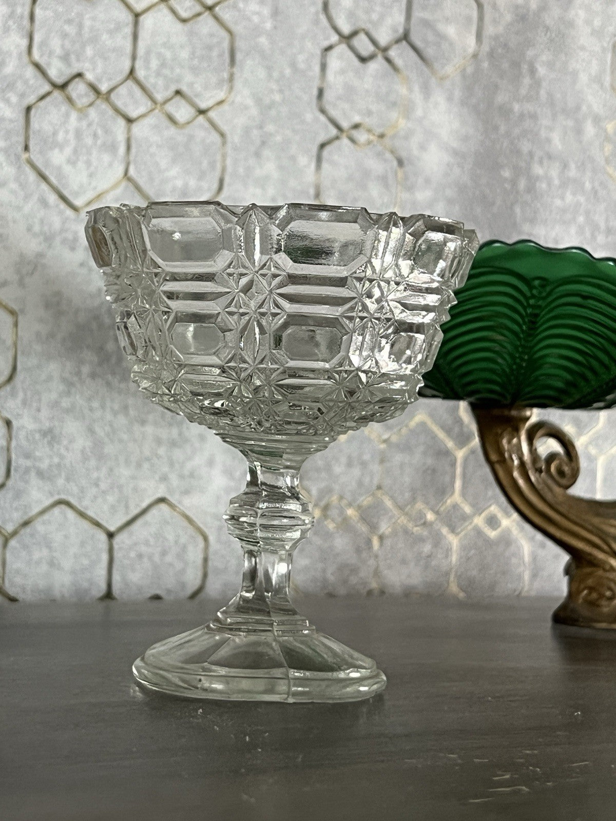 Antik Jugendstil Art Déco Pressglas Glas Fußschale Schale Zuckerschale