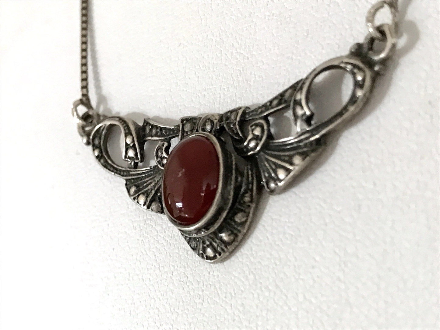 Antik Jugendstil Art Déco 925 Silber Collier Halskette Karneol Granulierungen