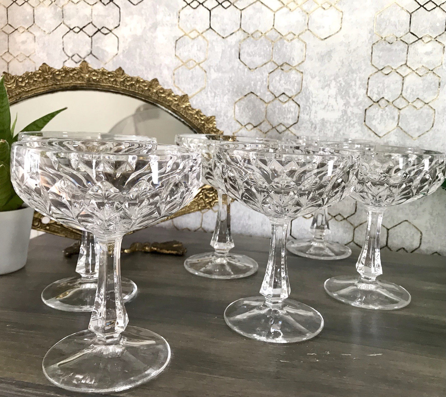 Vintage 9x Champagnerschalen Sektschalen Kristallglas Schliff Bleikristall