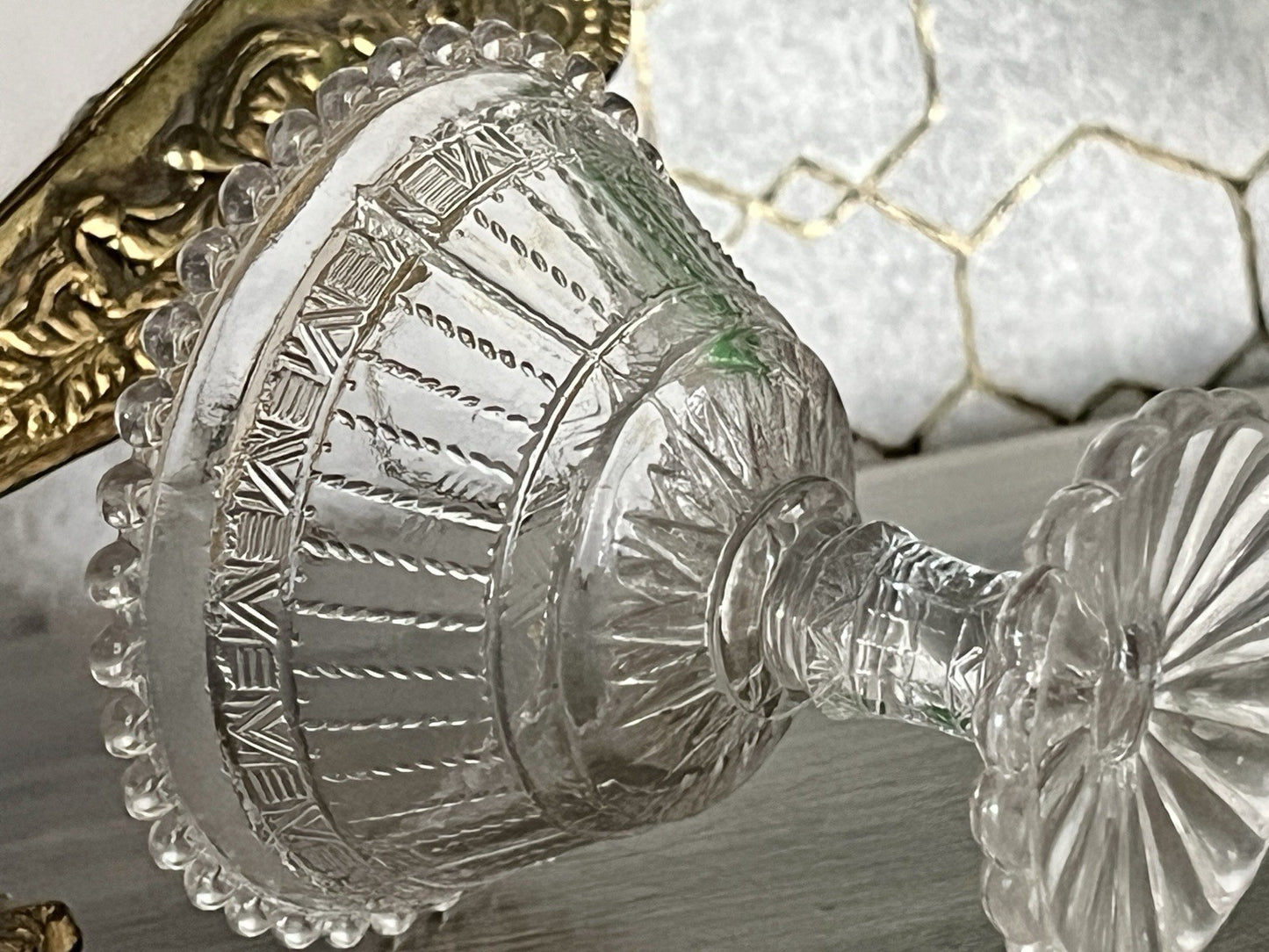 Antik Jugendstil Art Déco Pressglas Glas Fußschale Schale Zuckerschale
