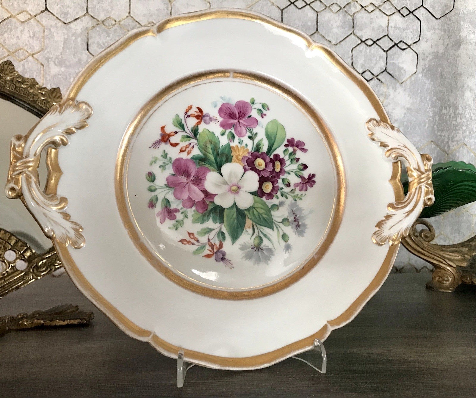 Antik Tielsch Porzellan Schale Zierschale Prunkschale um 1860 Blumenmalerei