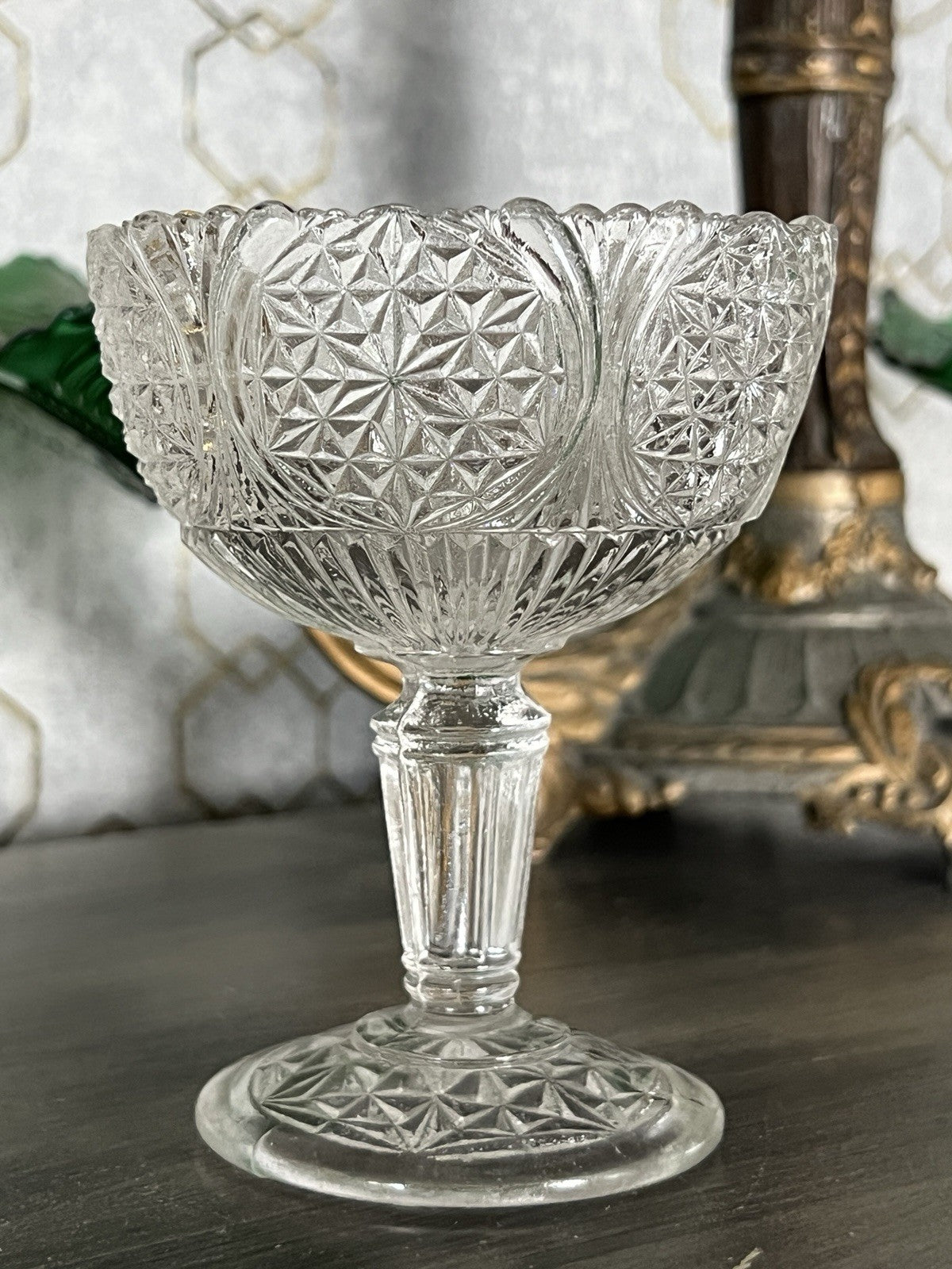 Antik Jugendstil Pressglas Glas Fußschale Schale Zuckerschale