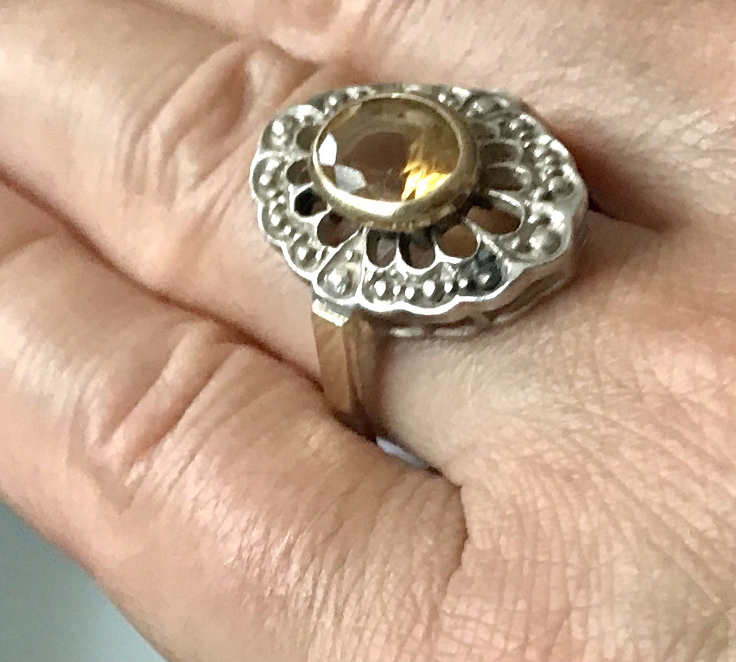 Antik Jugendstil Edel Damen Ring Citrin? Stein Silber 925~ Gr.60/61