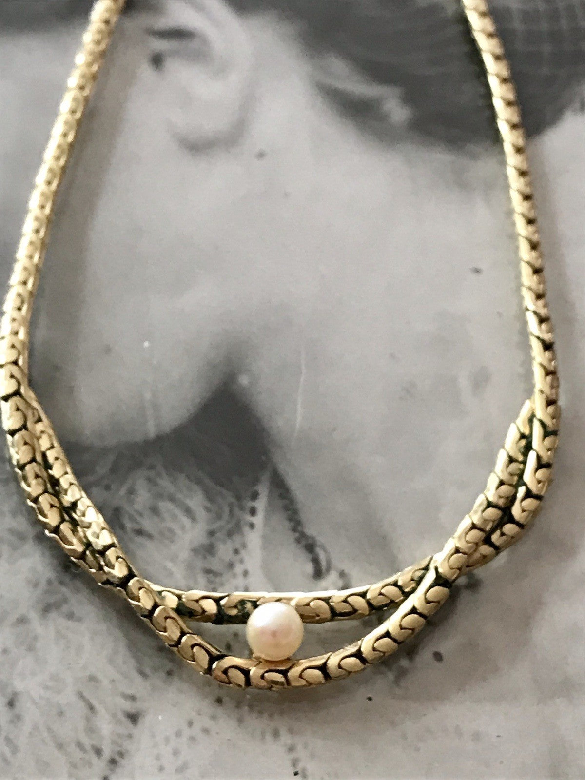 Alt Vintage Amerik. Doublè vergoldet Collier Halskette Perle