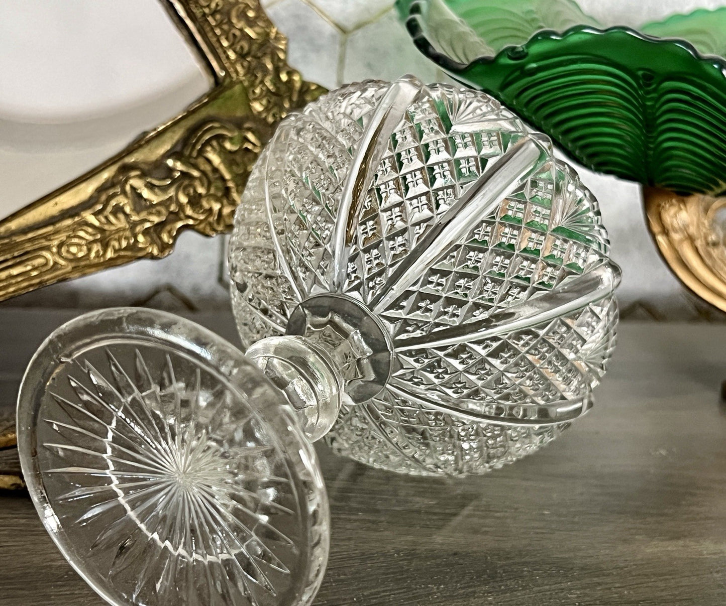 Antik Jugendstil Art Déco Pressglas Glas Fußschale Schale Zuckerschale