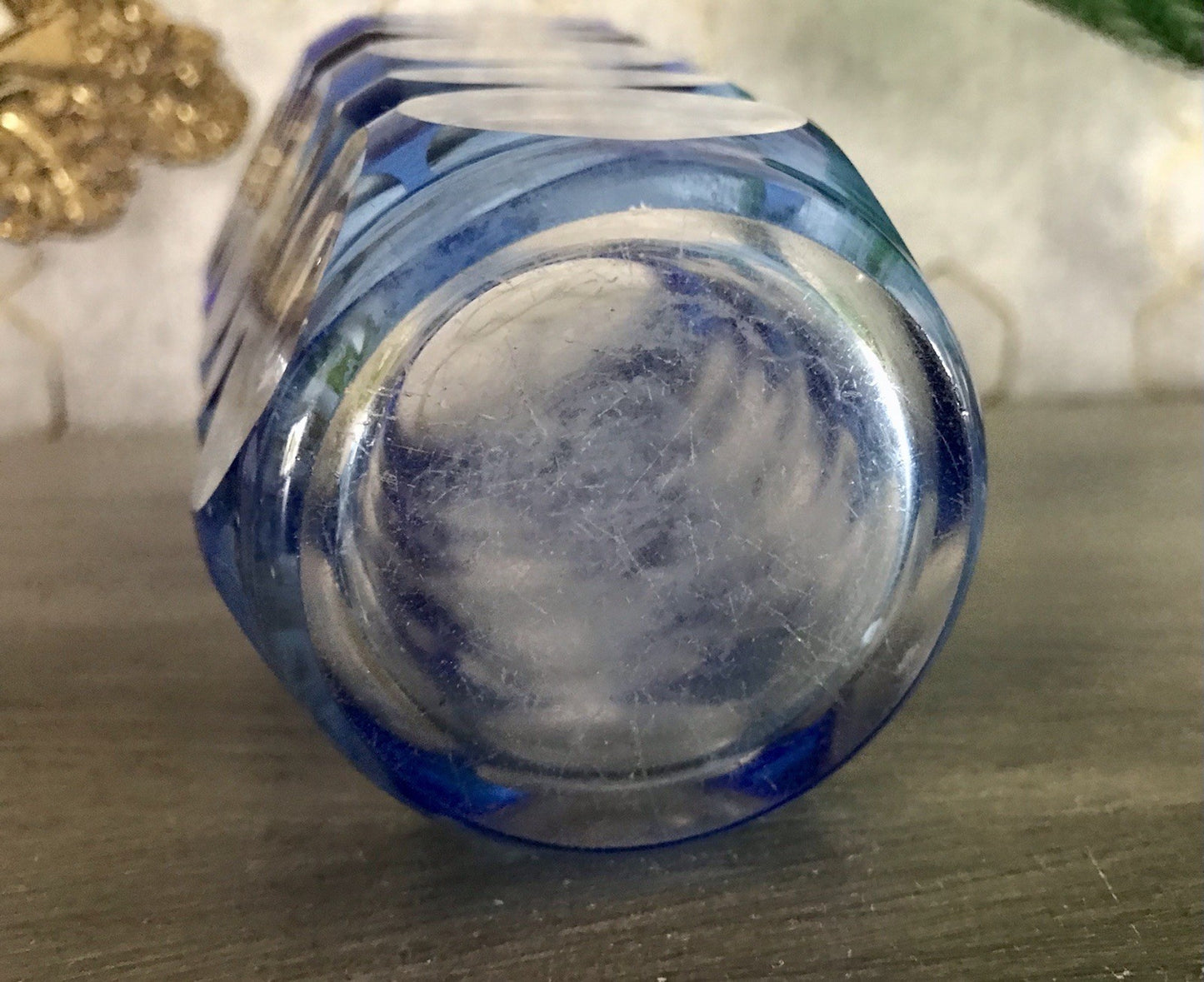 Antik? Art Déco Vase Glasvase Vase Glas Kristallglas Entwurf Meltzer Haida blau