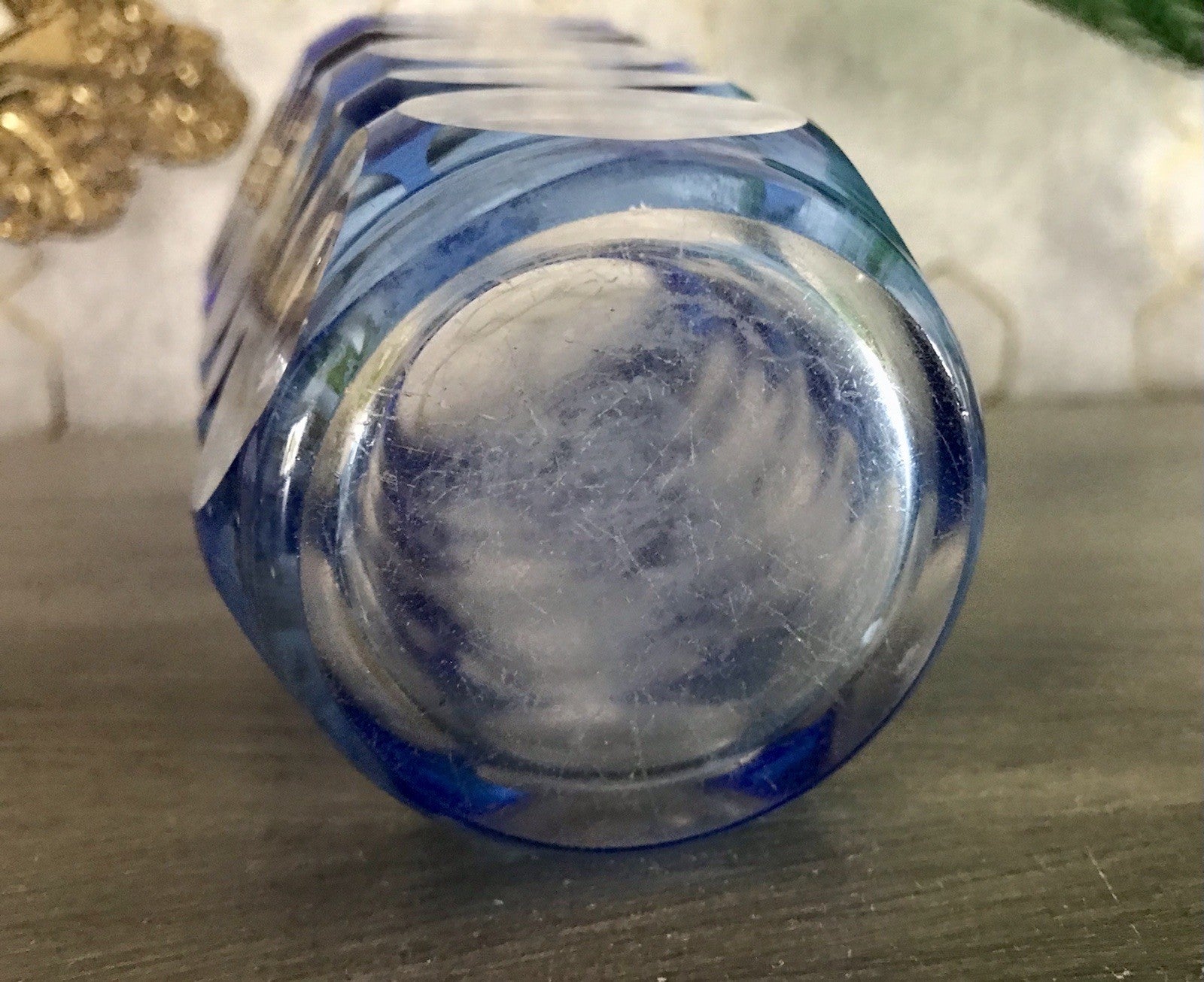 Antik? Art Déco Vase Glasvase Vase Glas Kristallglas Entwurf Meltzer Haida blau