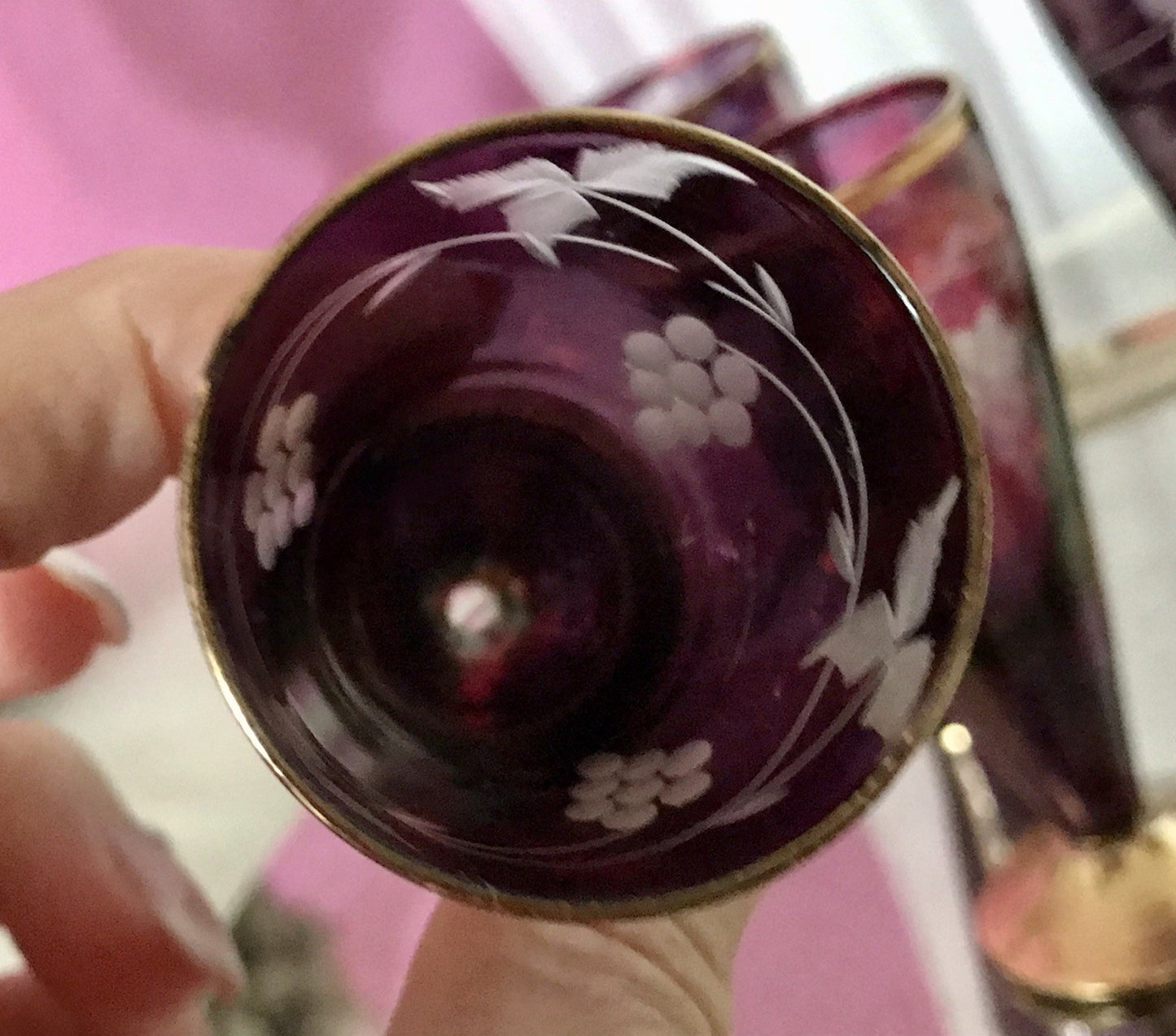 Antik Jugendstil Art Déco 5 Pinnchen Schnapsgläser Golddekor Gläser Schliff ROT