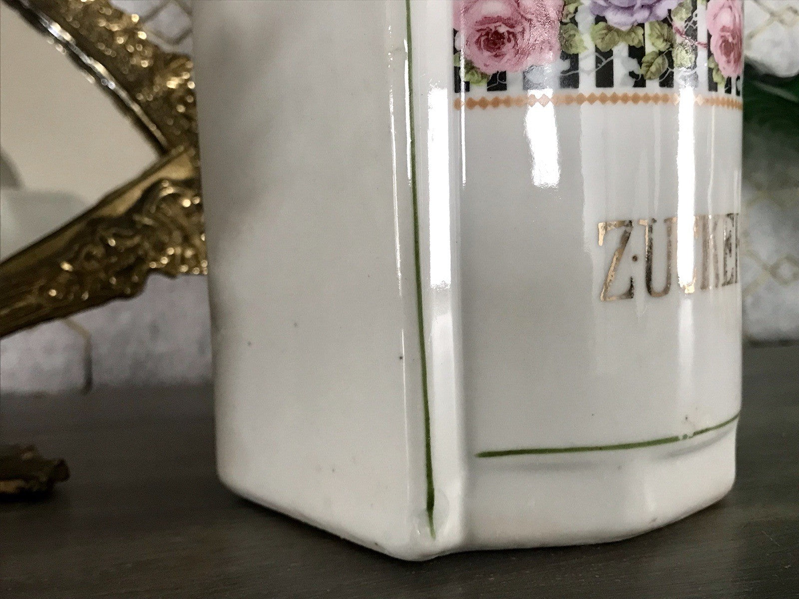 Antik Porzellan Dose Vorratsgefäß Vorratsdose Zucker Rosen Jugendstil Art Déco