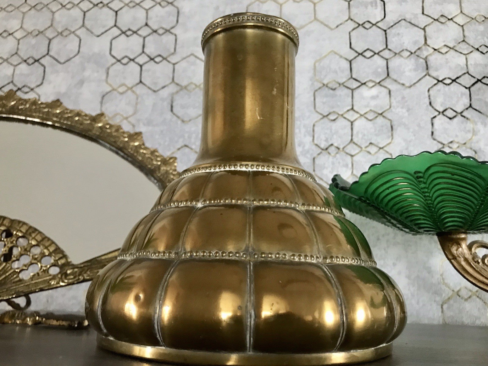 Antik WMF Straußenmarke Jugendstil Art Déco Messing Vase Relief