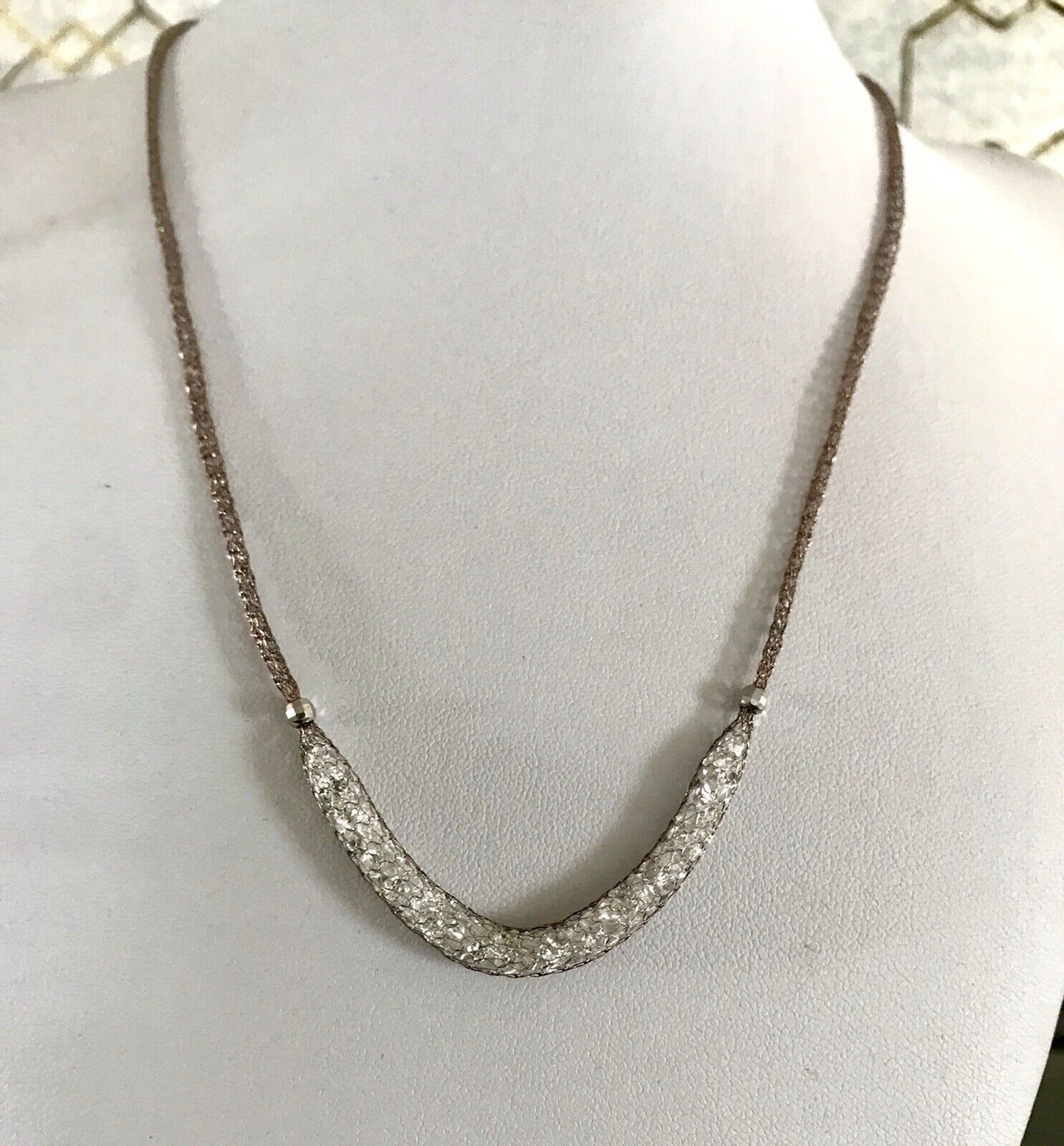 Alt Vintage Edel Gold 333 Gold & 925 Silber Collier Halskette Goldnetz Steine