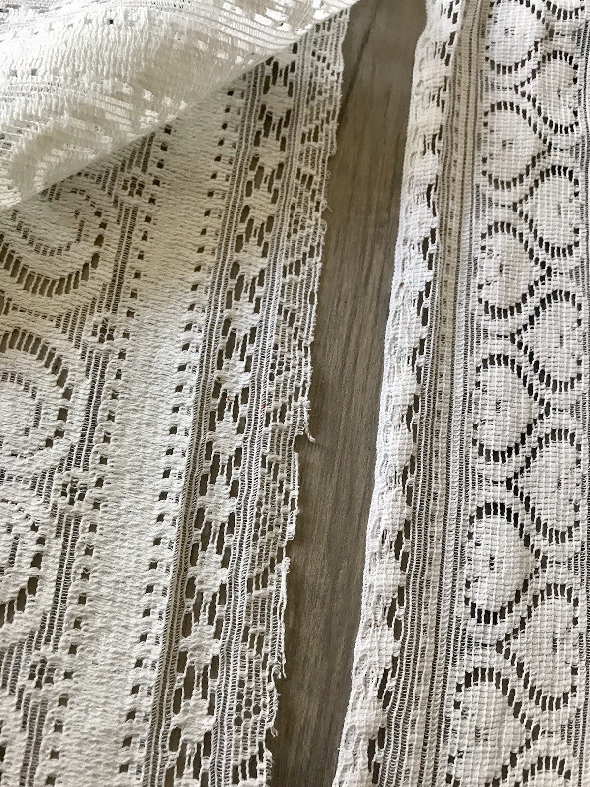 Antik Set 3tlg Fenster Gardine Vorhang Baumwolle Musselin? Filetspitze? Herzen