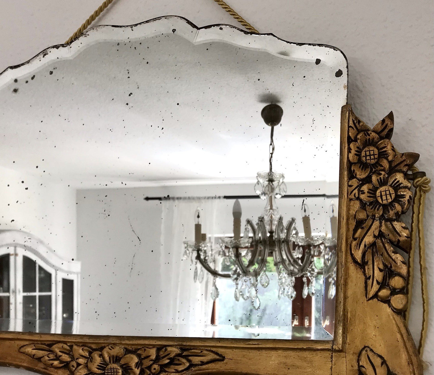 Antik französisch Spiegel facettiert ~1900 Art Noveau Holz Wandspiegel gold