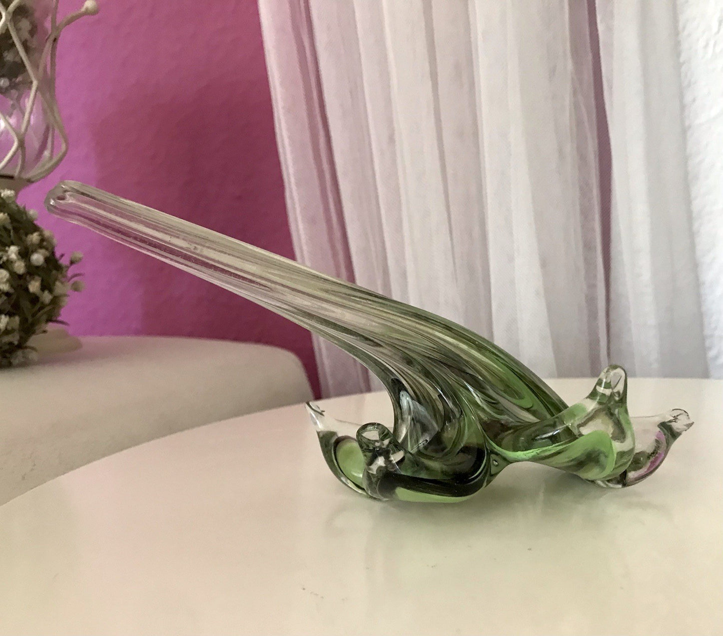 Vintage Murano ? 60er Jahre liegende Glasvase Vase Tischvase grün
