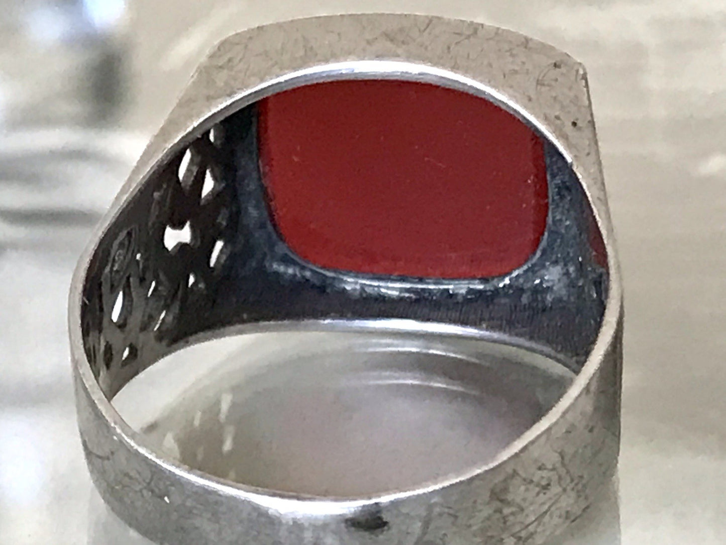 Antik alt Vintage Art Déco Herren RING Siegelring Karneol 835 Silber Gr.63