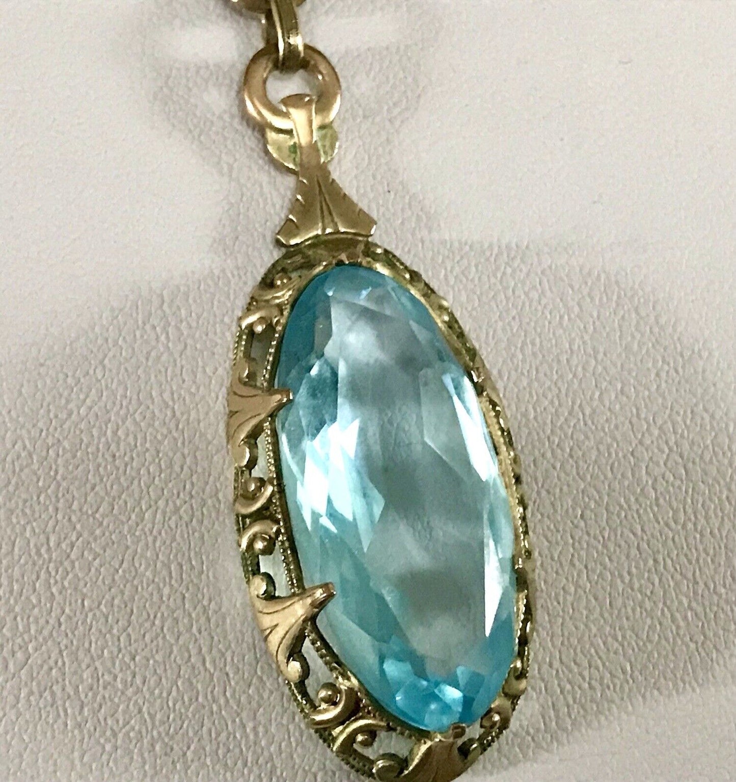 Antik Jugendstil Collier Halskette blauer Stein Anhänger Amerik. Doublè  A. Daub