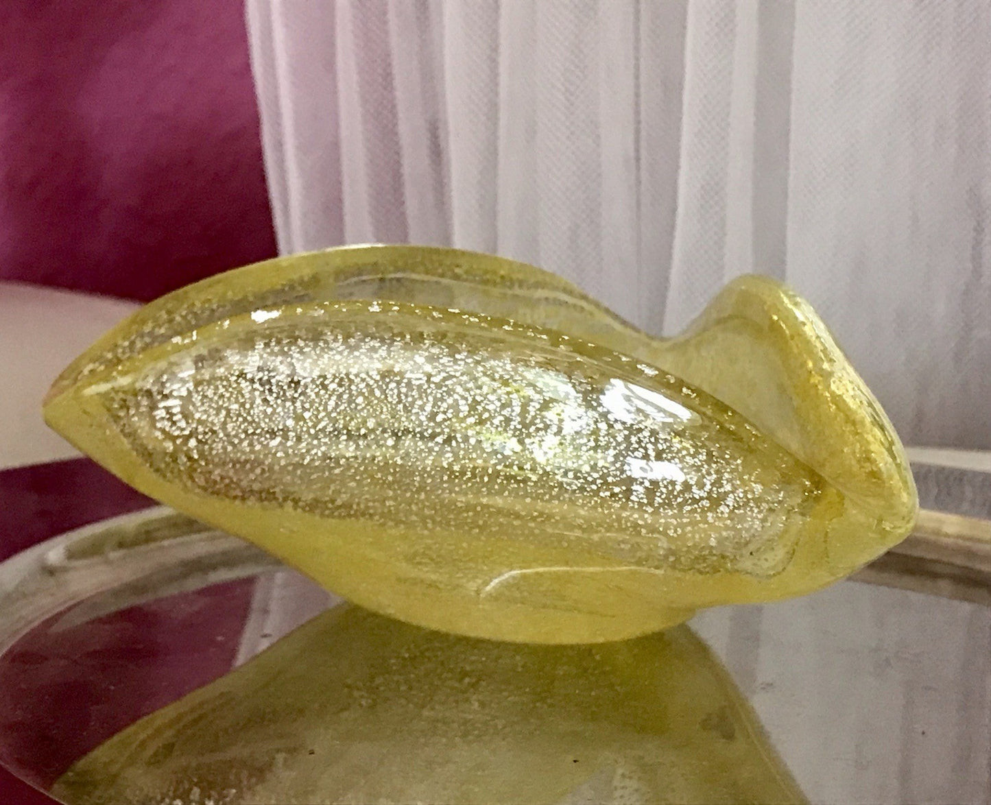 Murano 60er 70er Jahre Aschenbecher Schale Glas gelb So Schön! schillernd