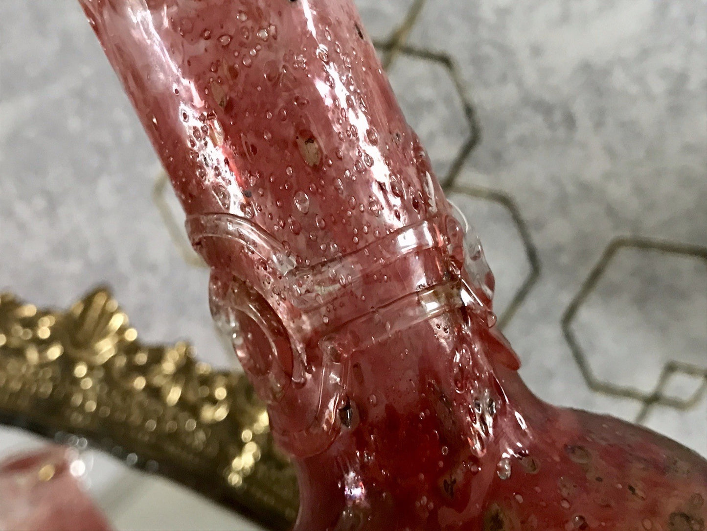 Vintage Pavel Molnār Glas Glaskunst Glasvase rot Faden Aufschmelzungen signiert