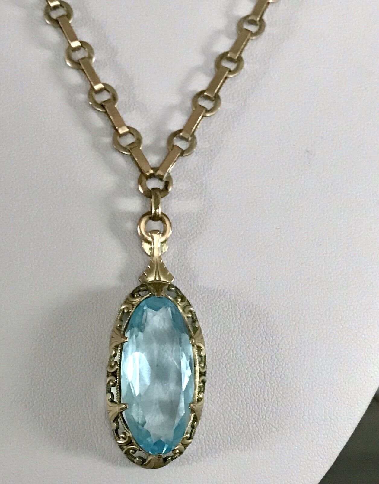 Antik Jugendstil Collier Halskette blauer Stein Anhänger Amerik. Doublè  A. Daub