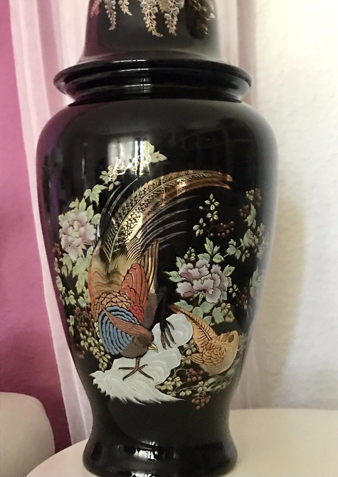 Vintage GROß 1 Porzellan Prunkvase Deckelvase Vase Italien MCM schwarz bunt