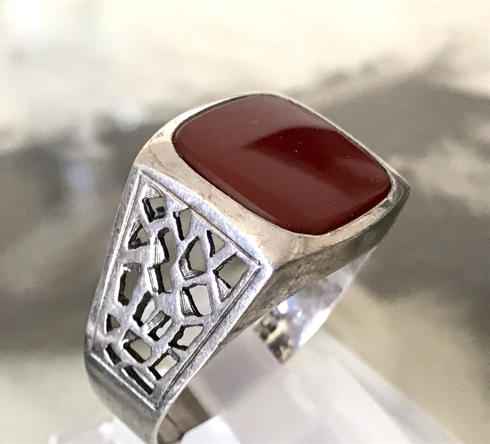Antik alt Vintage Art Déco Herren RING Siegelring Karneol 835 Silber Gr.63