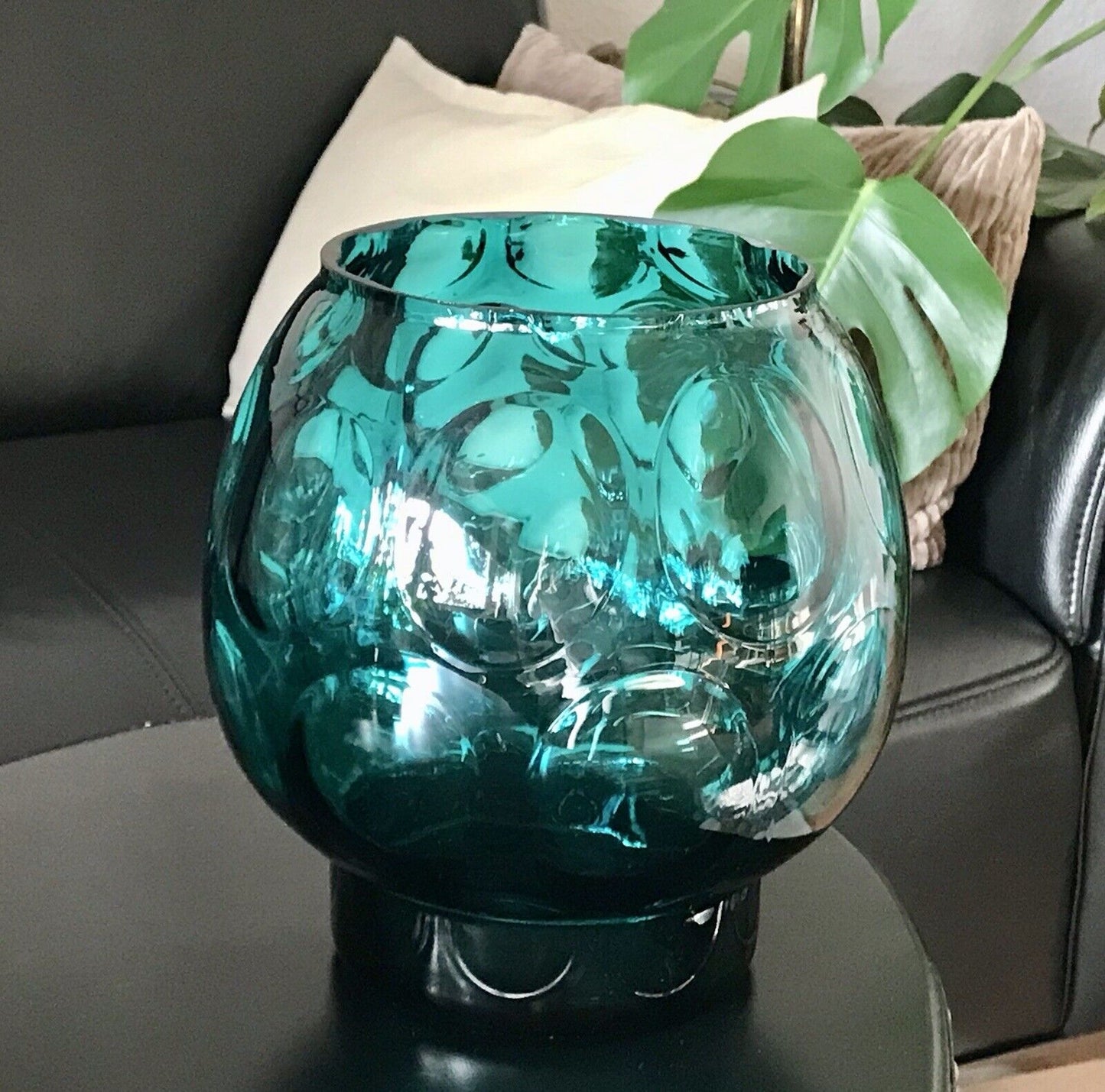 Vintage 60er Design Glasvase Glas Petrol  Grün Vase Bubble Sputnik Ära Bowle