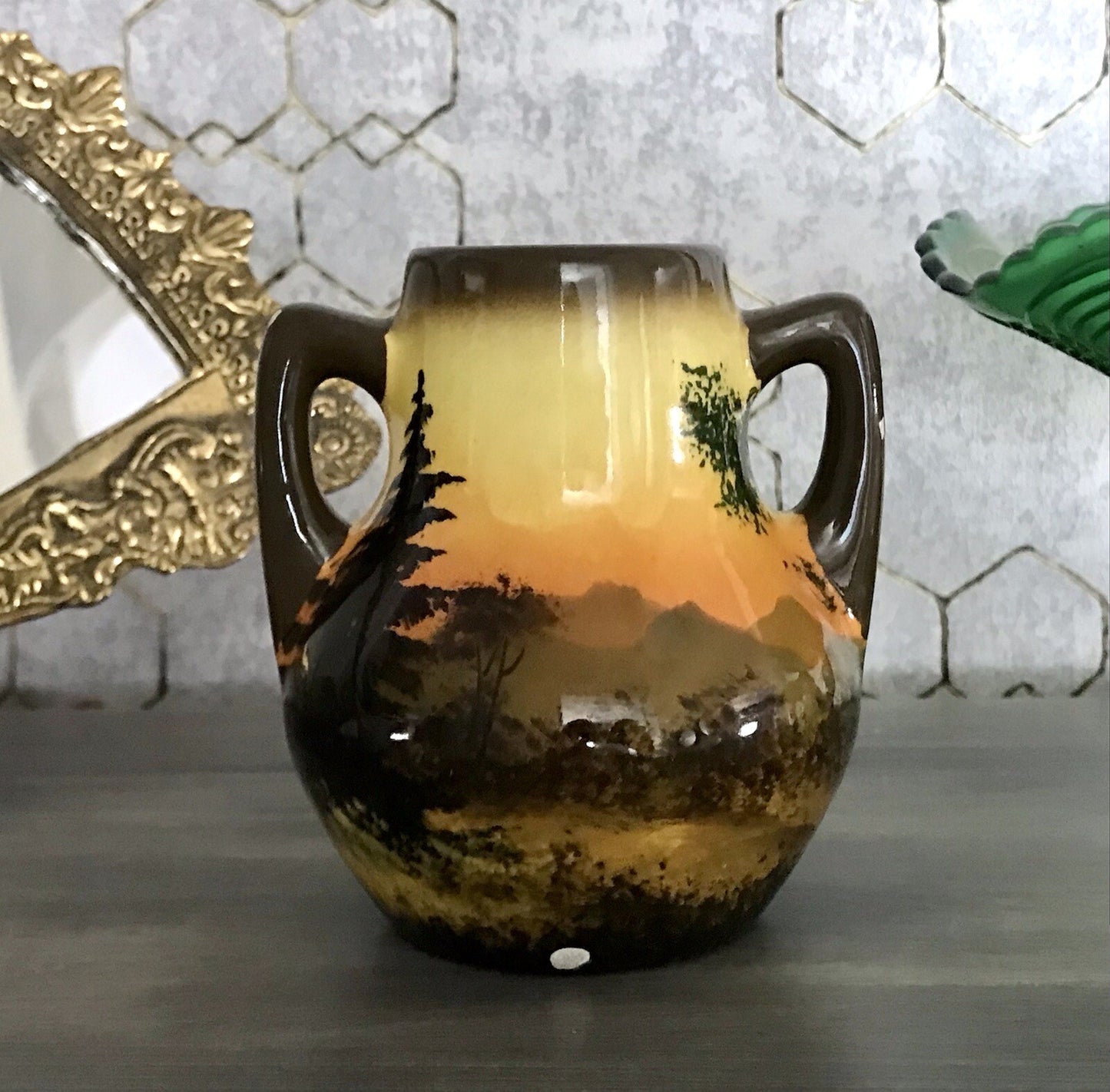 Antik  Keramik Majolika Schramberg  Vase Väschen handbemalt