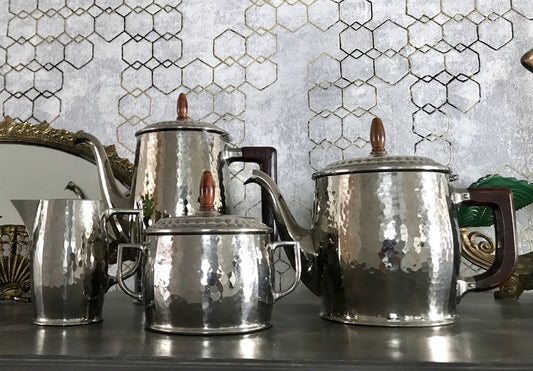 Antik WMF Jugendstil Kaffee Kernstück Zuckerdose Rahmgießer 2 Kanne Hammerschlag