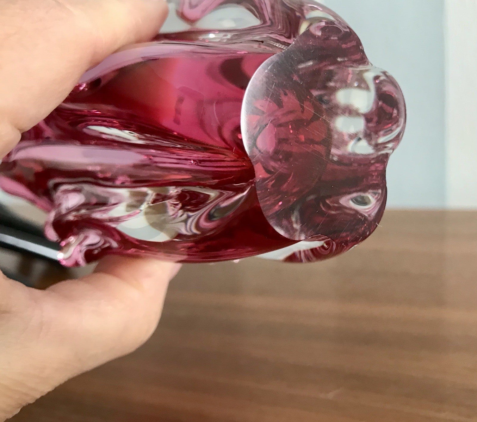 Vintage Glasvase Vase 60er Jahre Glas rubinrot pink rot