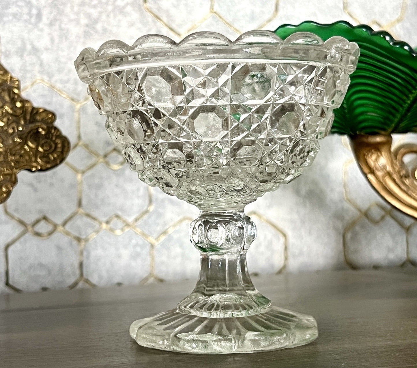 Antik Jugendstil Art Déco Pressglas Glas Fußschale Schale Zuckerschale