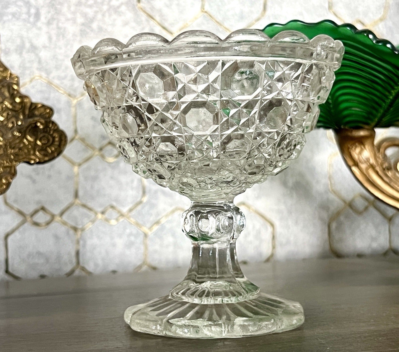 Antik Jugendstil Art Déco Pressglas Glas Fußschale Schale Zuckerschale