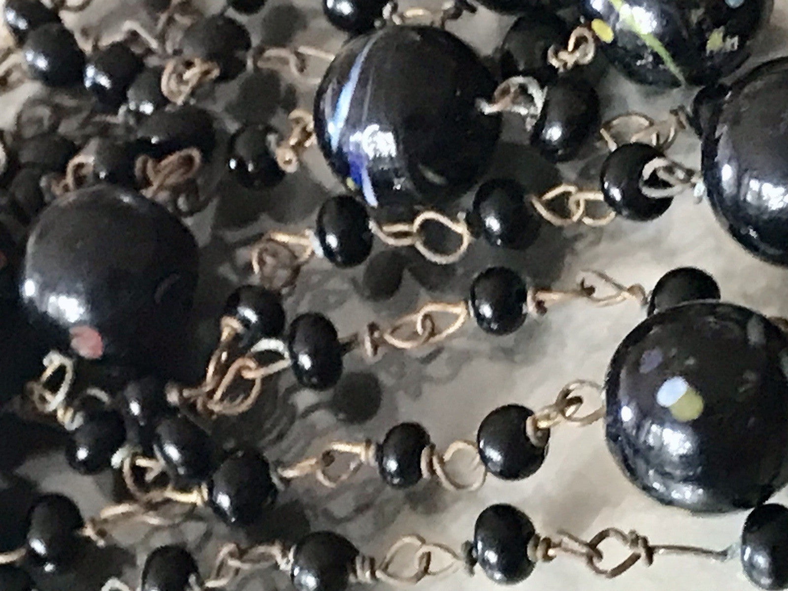 Alt antik? Vintage lange Halskette Kette schwarze Murano Perlen Sehr Schön