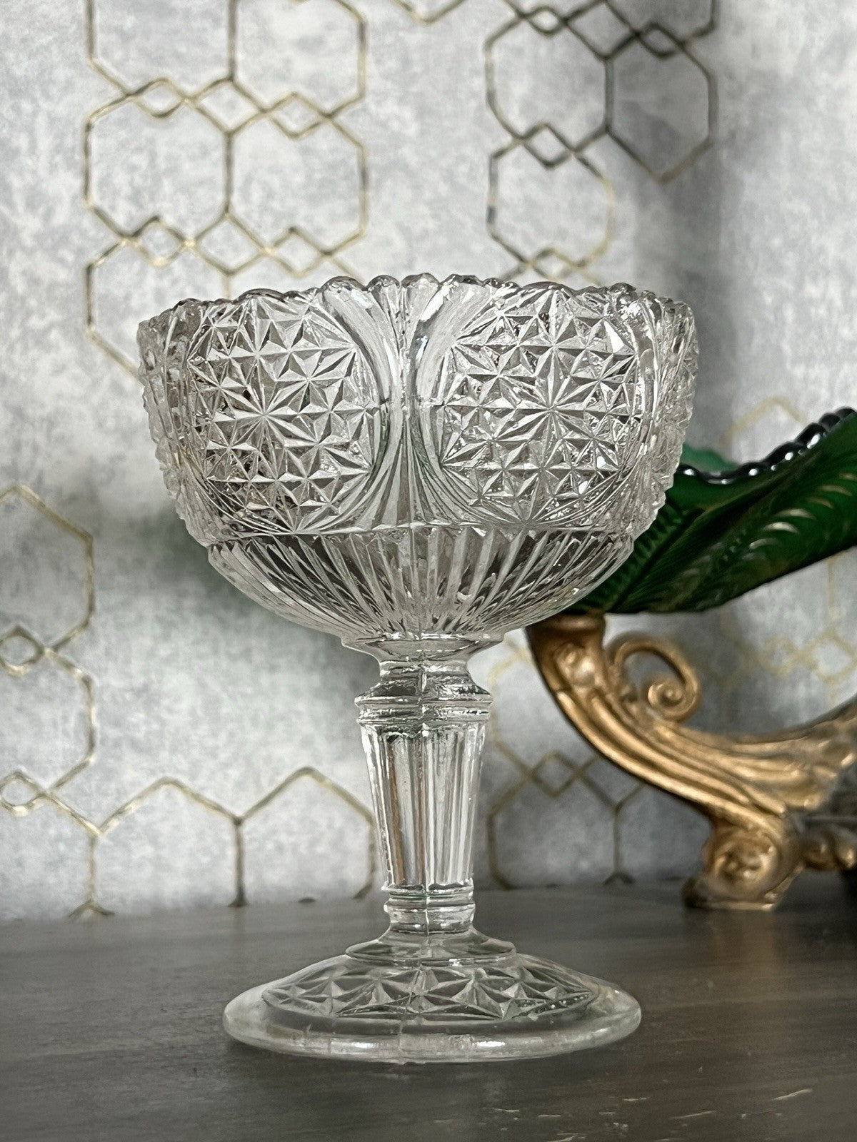 Antik Jugendstil Pressglas Glas Fußschale Schale Zuckerschale
