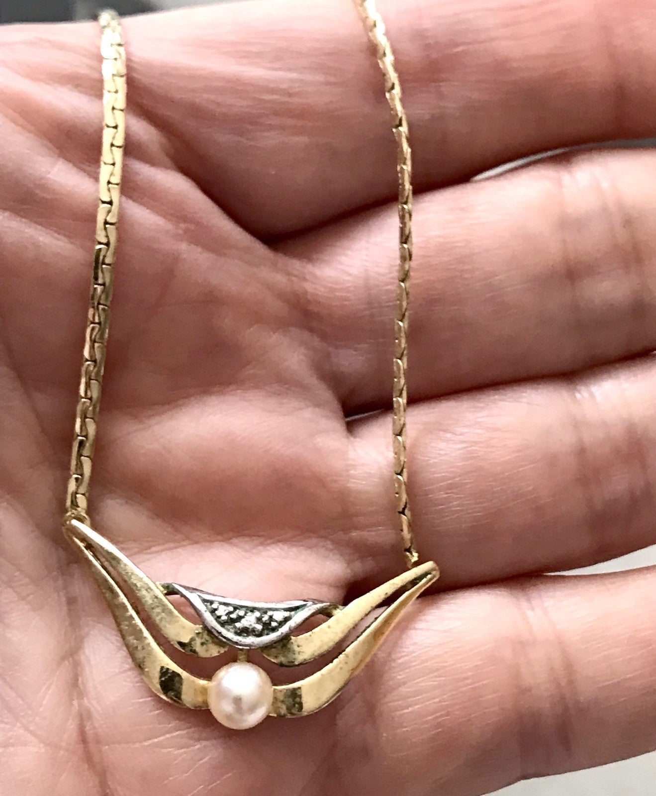 Vintage Amerik. Doublè vergoldet Schmuck Kette Halskette Collier Perle