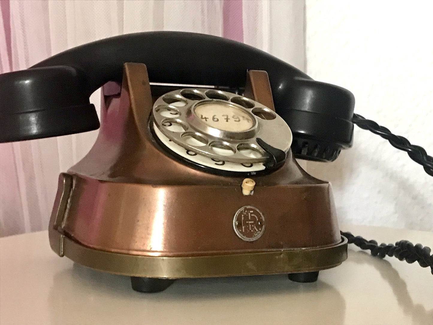 alt 50er beinahe antik FTR Bell Telefon Bakelit Kupfer sehr dekorativ schwer