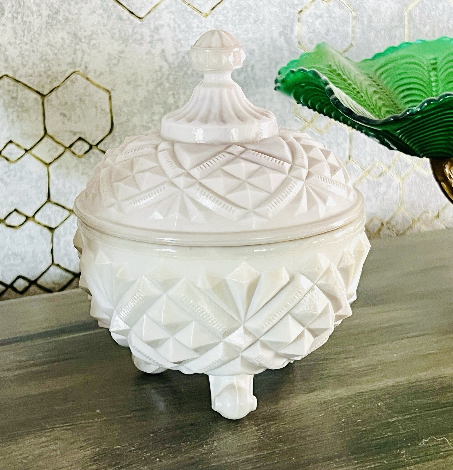 Antik Jugendstil Glasdose Dose Opalglas Deckeldose Pressglas SCHÖN Opalin