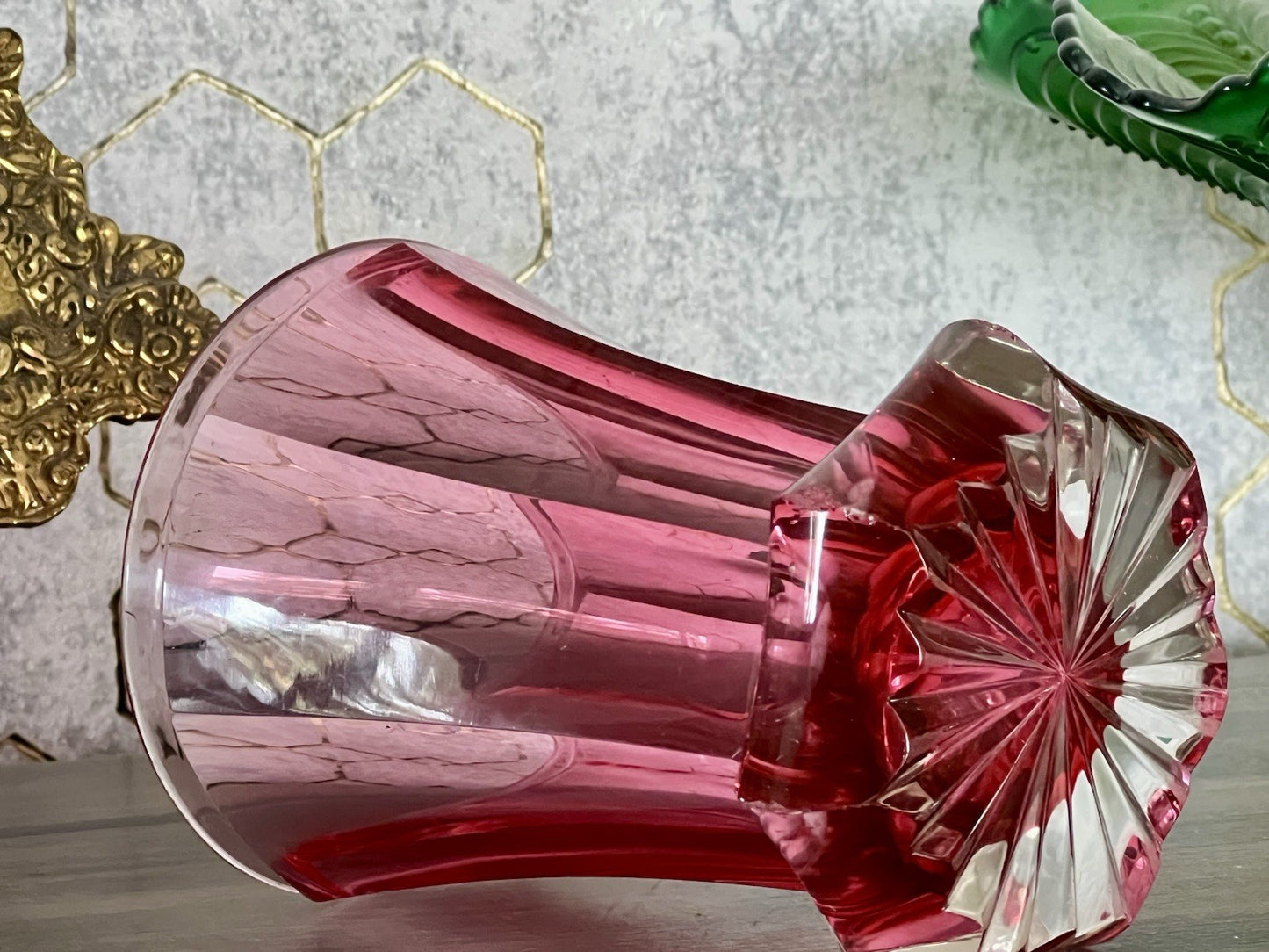 Antik Fußbecher Rubinrot Becher Weinglas Ranftbecher Glas goldrubin
