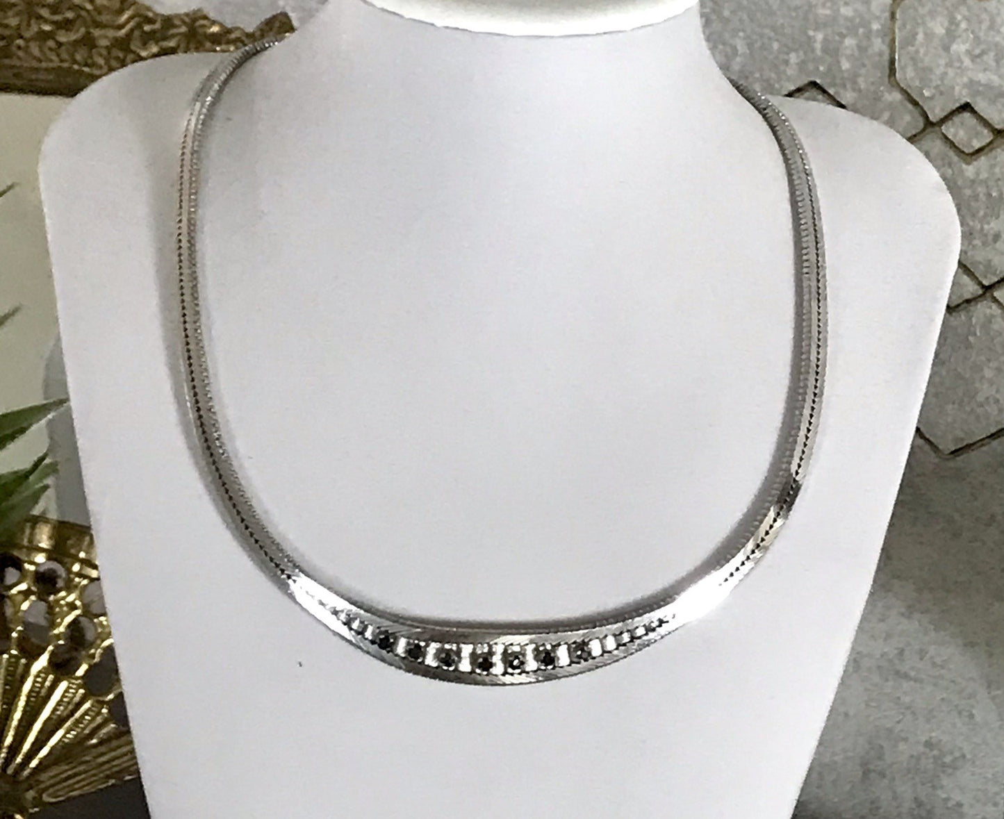 Antik Edel Art Déco 835 Silber Collier rhodiniert Halskette blaue Steine Armband