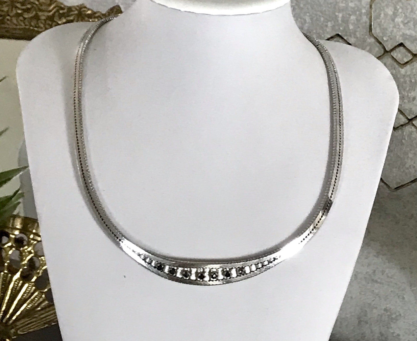 Antik Edel Art Déco 835 Silber Collier rhodiniert Halskette blaue Steine Armband