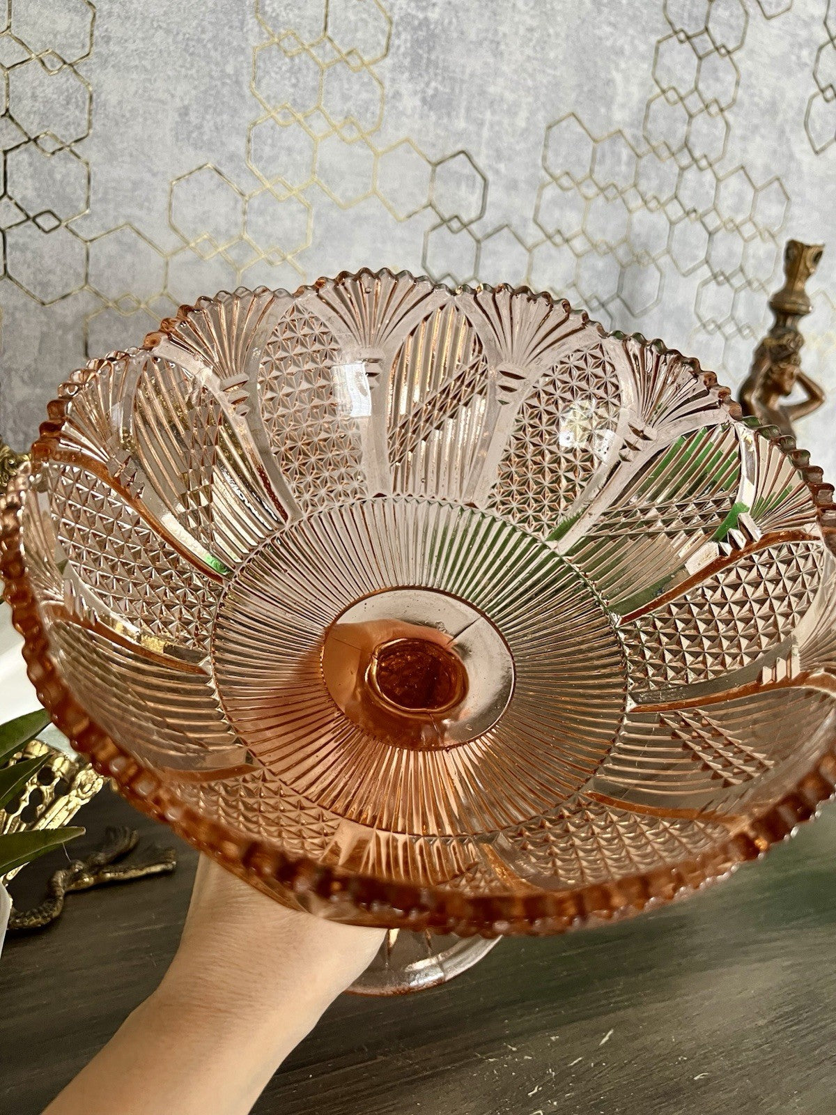 Antik Art Déco Pressglas Tafelaufsatz Schale Fußschale Glas Rosalin