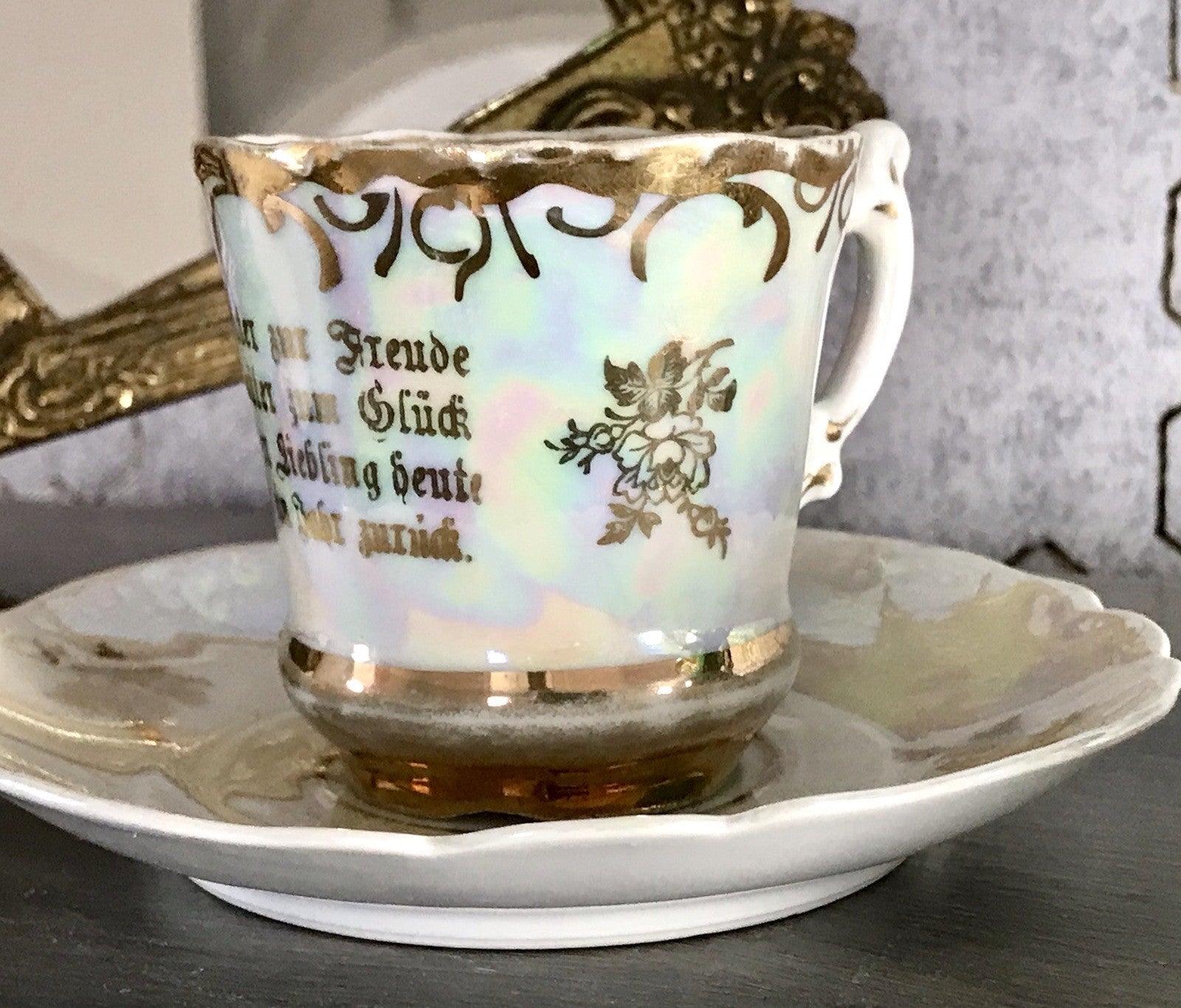 Antik Porzellan Andenken Becher Gedeck Sammeltasse Tasse Geburtstag Kind