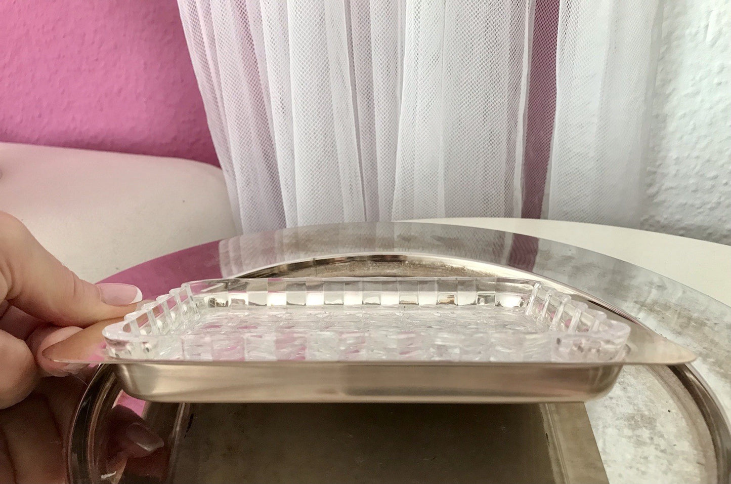 Vintage alt WMF Butterschale versilbert mit Kristallglas Einsatz Wagenfeld Ära