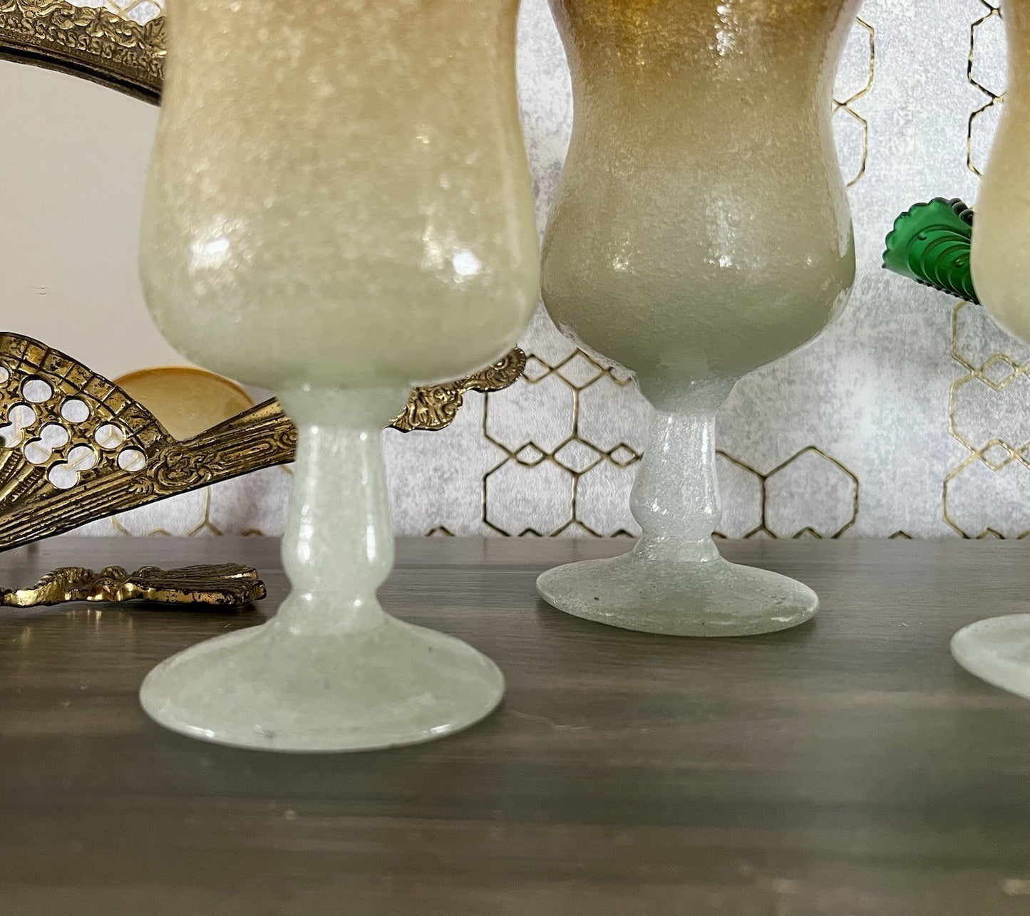 Antik Art Deco 3 Weingläser Weinkelche Glas Murano Pulegoso Napoleone Martinuzzi