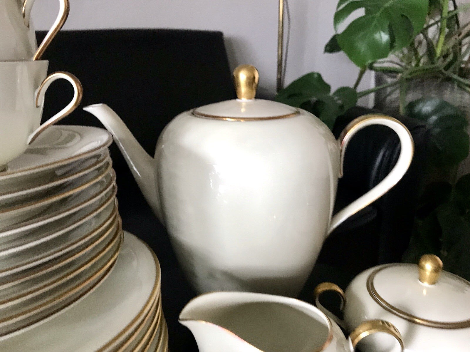 Vintage Art Déco elfenbein Porzellan Kaffeeservice Service 12 Pers. Edelstein