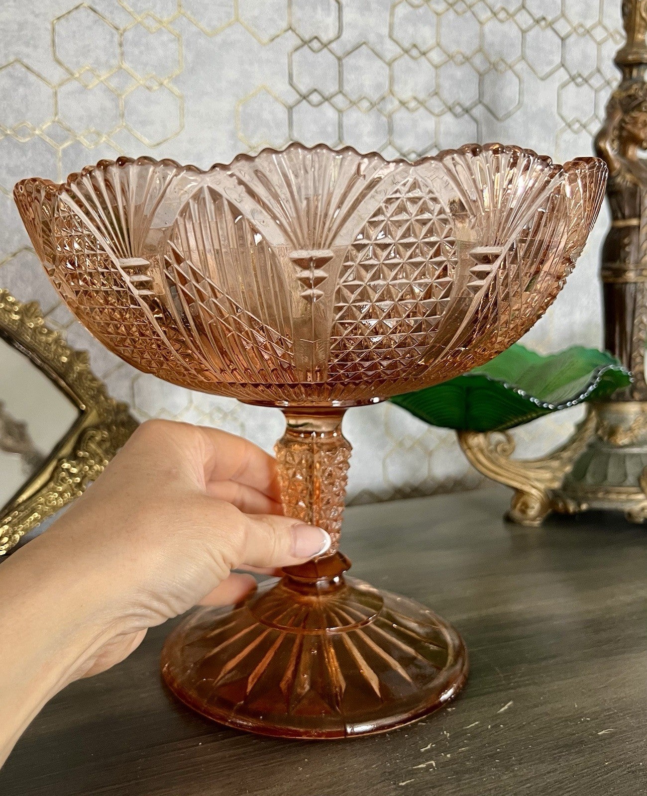 Antik Art Déco Pressglas Tafelaufsatz Schale Fußschale Glas Rosalin